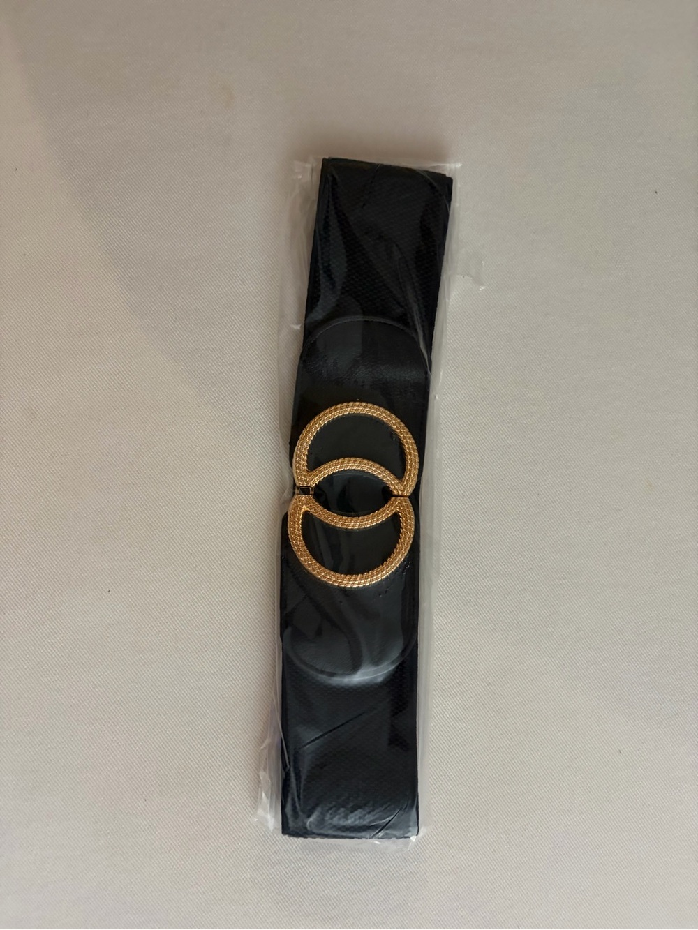 Black Waist Belt with Gold Double-Ring Buckle - Women Accessories